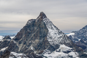 Matterhorn Mountain on Cloudy Day. View from Klein Matterhorn. Swiss Alps. Zermatt, Valais, Switzerland