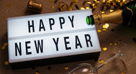 Happy new year 2026 greeting card isolated on white background with a rose, star, planet and fireworks