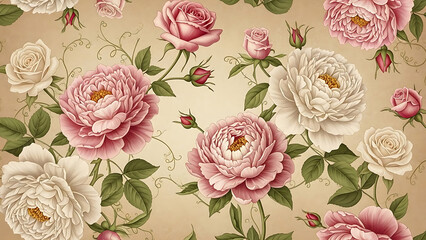 Artistic vintage floral wallpaper with elegant roses and peonies seamless pattern Generative ai 79730887 1