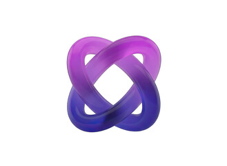 Abstract Interlocking Loops Sculpture with Gradient Purple and Blue Hues Isolated on Black Background Smooth Metallic Texture Digital Art