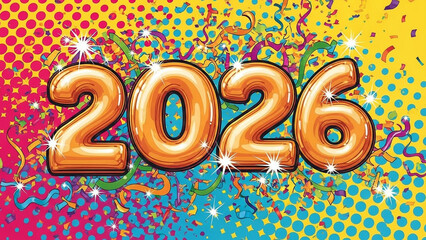 Loud Comic Style Graphic with Vivid Typography, Colorful Squiggles, Sparkles, and Festive Confetti