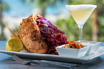 Whole deep fried snapper