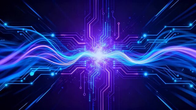 Abstract digital circuit with glowing waves