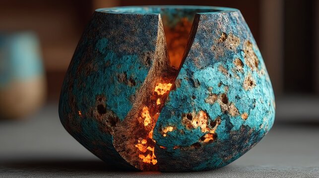 Unique turquoise decorative vase with warm glow showcasing artistic craftsmanship