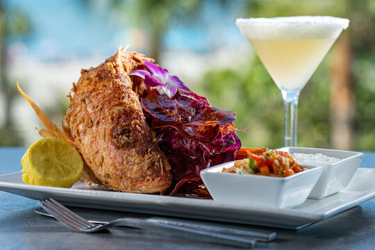 Whole deep fried snapper