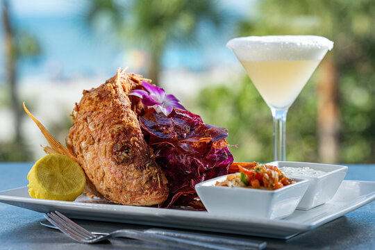 Whole deep fried snapper