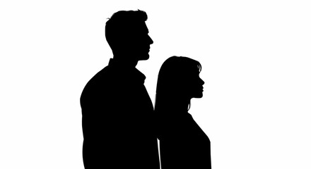 Silhouette of a man and woman standing side by side in profile.