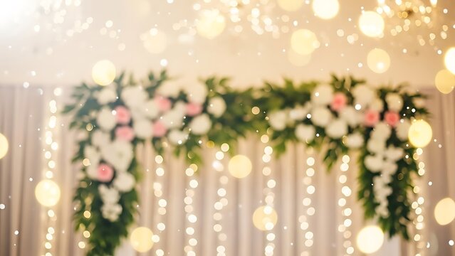 Celebrate love with this romantic floral garland backdrop, perfect for weddings, anniversaries, or any special event filled with joy and warmth