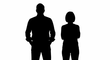Silhouettes of a man and woman standing side by side against a bright background.