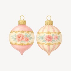 Vintage floral Christmas ornaments illustration.