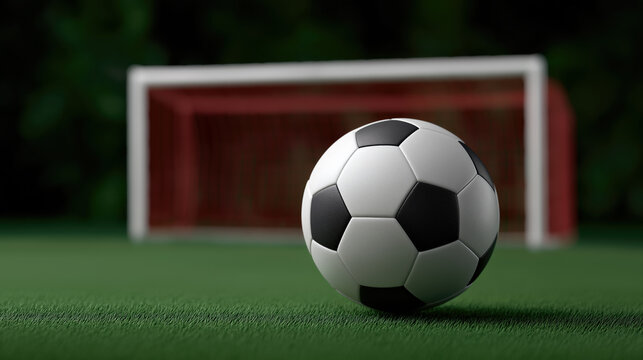Soccer ball on green field in front of goal sports training and football match preparation concept - Powered by Adobe