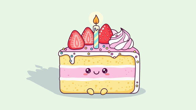 Cute slice of cake with strawberries and a candle.