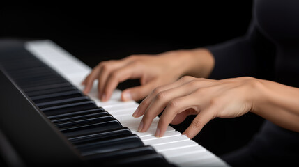 Fototapeta premium Hands playing digital piano practicing music education creativity and artistic hobby lifestyle concept