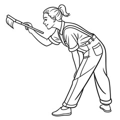 Woman in overalls painting with a brush