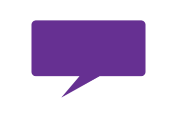 Purple rectangular speech bubble for chat messages, comments, communication graphics, and social media design elements