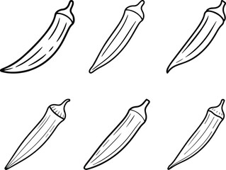 Set of Minimalist hand drawn okra pod outline icon vector