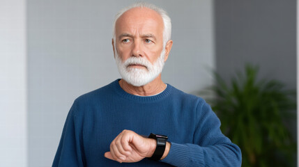 AI in daily medical practice helps elderly man monitor health using smartwatch technology for better care and wellness