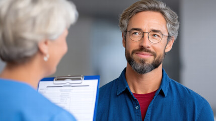 Alzheimer detection in primary care involves caring professional assessing elderly patient with focus and empathy