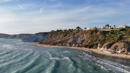 Amazing drone photography near the Turkish Steps, Scala dei Turchi, a rocky cliff on the coast of Realmonte, near Porto Empedocle, southern Sicily, Italy