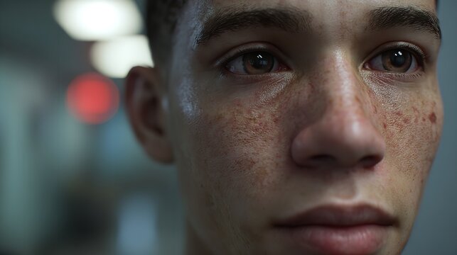 Portrait of a young handsome man with a beard and smiling expression in a close-up half-face shot