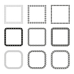 Dotted border frames. Geometric point shapes. Abstract decoration Vector. Minimal design element.