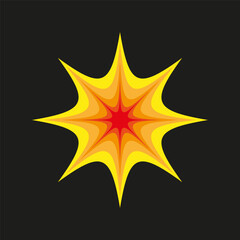 Layered star shape. Dynamic burst element. Red yellow Vector graphic. Dark background explosion.