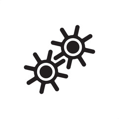 Obraz premium Solid-fill vector icon of two interlocking gears. The synchronization required for Digital Twin technology, system integration, mechanical process, and advanced industrial simulation modeling.