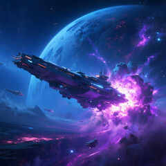 spaceship flying over the earth