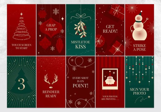 Christmas Banner Poster Vertical Social Media Story Post Template in Festive Red Green & Gold