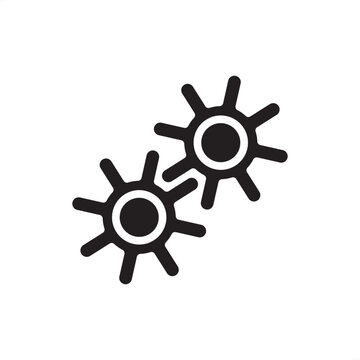 Solid-fill vector icon of two interlocking gears. The synchronization required for Digital Twin technology, system integration, mechanical process, and advanced industrial simulation modeling.