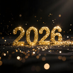 A luxury black and gold New Year 2026 design featuring sparkling glitter and elegant typography.A luxury black and gold New Year 2026 design featuring sparkling glitter and elegant typography.