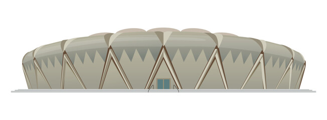 Vector depiction of a modern sports stadium facade showcasing architectural design and structure from an exterior viewpoint