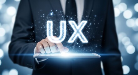 Businessman working with user experience on digital tablet display concept