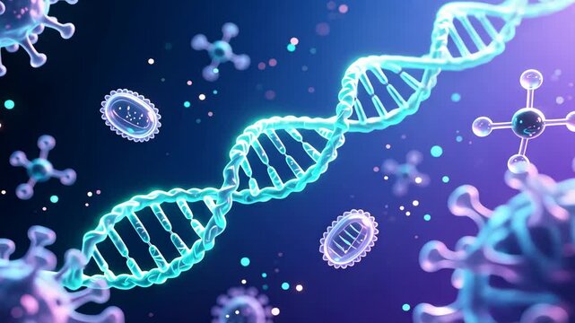 Glowing blue dna strand with floating molecules in dark lab scene showing genetic research and smart healthcare - Powered by Adobe