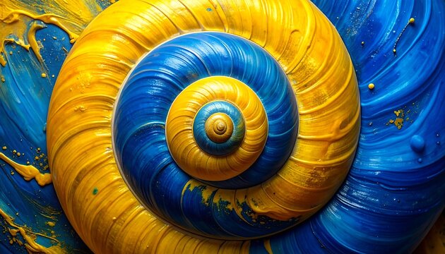 Abstract spiraling pattern of blue and gold
