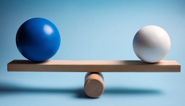 Balance Equilibrium Weight Seesaw Sphere Cylinder Wooden Blue White Physics