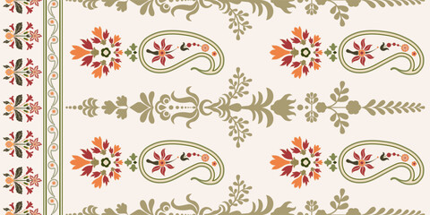 Vector Hand drawn colourful geometric flowers Motifs African boho paisley, seamless patterns with floral for fabric Ethnic Indian Pattern, textiles, clothing, wrapping paper, backdrop, banner.
