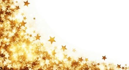 Golden sparkling star confetti border frame design element isolated on white background for celebration or holiday