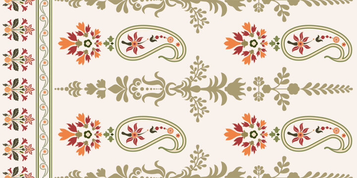 Vector Hand drawn colourful geometric flowers Motifs African boho paisley, seamless patterns with floral for fabric Ethnic Indian Pattern, textiles, clothing, wrapping paper, backdrop, banner.
