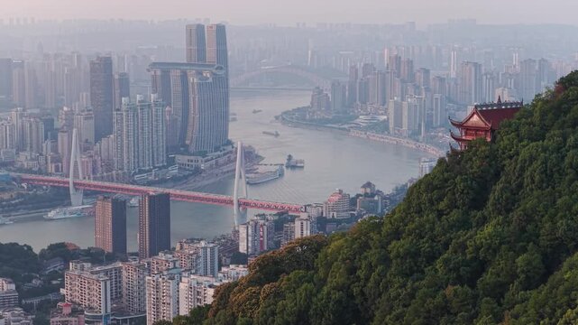 Aerial view of Raffles City Chongqing, China.