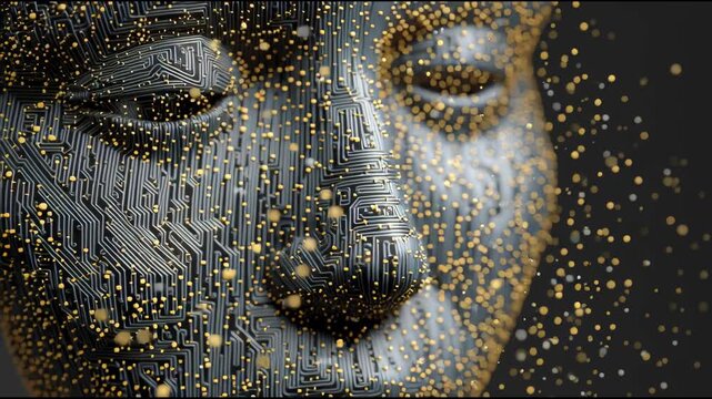 Digital Serenity: A juxtaposition of ancient wisdom and futuristic technology, this image merges the serene visage of a statue with the intricate circuitry of the digital age.