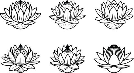 Set of Minimalist hand drawn lotus flower outline icon vector