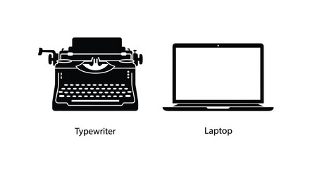 A visual comparison of a classic typewriter and a modern laptop computer