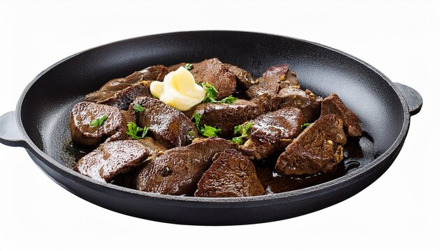 Pan Fried Mutton Liver With Garlic Butter Isolated On A Transparent Background