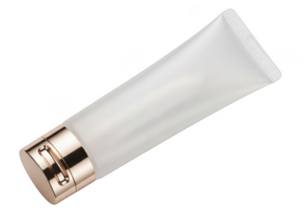 White cosmetic tube with gold cap isolated on transparent background for beauty and skincare packaging mockups