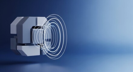 Abstract communication technology shown on blue backdrop with radio waves spreading, communication technology is futuristic.