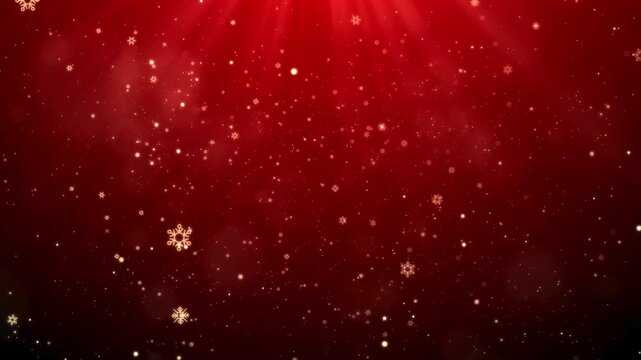 Red background with falling golden snowflakes and particles for christmas celebration theme
