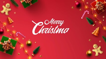 Festive Christmas Banner A Joyful Red Background with Holiday Decorations and Elegant Typography for Seasonal Greetings