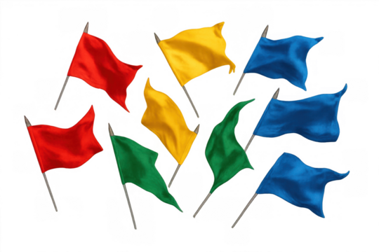 Colorful pennant flags waving on transparent background, symbolizing celebration, direction, and event marking for various purposes