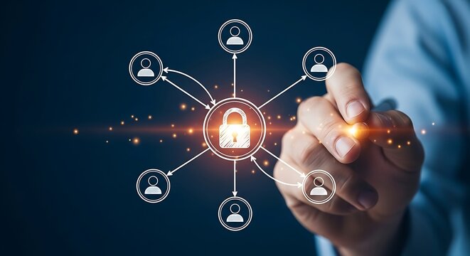 Data security and network protection concept with padlock and connection lines